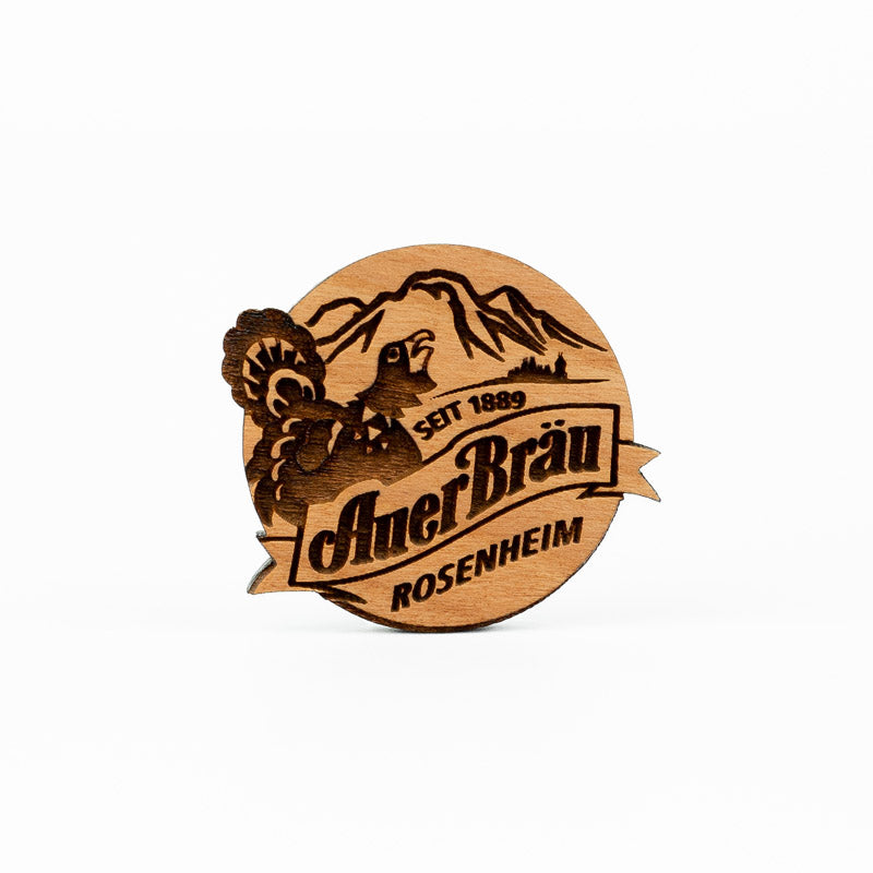 Auerbräu Rosenheim Pin aus Holz 