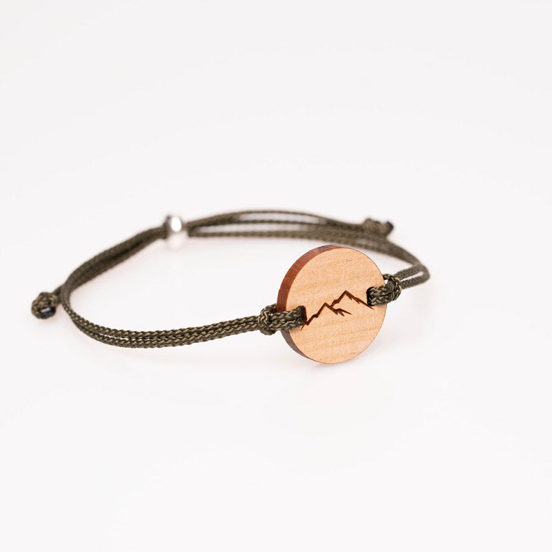 Berg Armband aus Holz mit Olivgrünen Armband 